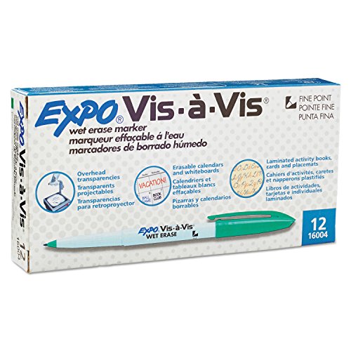 Expo Vis-A-Vis Wet-Erase Overhead Projection Marker, Fine Point, Green, Dozen, DZ - SAN16004