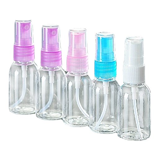 Miraclekoo Clear Plastic Fine Mist Spray Bottle Perfume Bottle,1 Ounce,5 Pack, Random Color