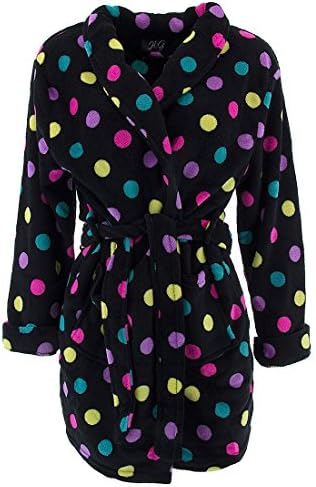 H2G Black Polka Dot Plush Bathrobe for Juniors L/XL