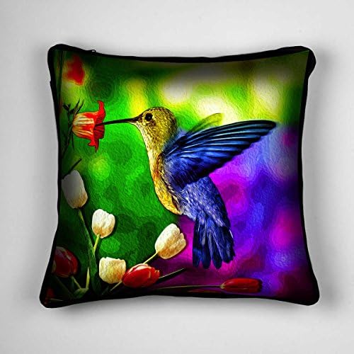 Vibrant Hummingbird Art Throw Pillow Floral Home Decor Accent 18 Inches