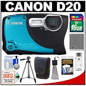 Canon PowerShot D20 Shock & Waterproof GPS Digital Camera with 16GB Card + Case + Battery + Tripod + Accessory Kit