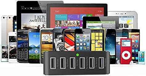 MOUNTAIN TECH™ 32.5W 6-Port Family-Sized Desktop USB Charger. Multiport USB Travel Charger for iPhone 5s 5c 5; iPad Air mini; Galaxy S5 S4; Note 3 2; the new HTC One (M8); Nexus and More (Black)