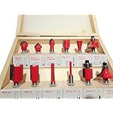 超硬チップ トリマー ルーター ビット 12個 セット 硬質炭素鋼 汎用 (赤ー細い溝)