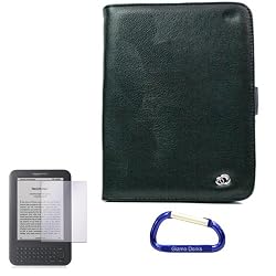 Gizmo Dorks Faux Leather Case (Black) and Screen Protector with Carabiner Key Chain for the Amazon Kindle 3 (6 Display, Latest Generation)