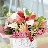 花工房花贈り フラワーギフト パフューム人気の手付きホワイトカゴにピンク系お花の...