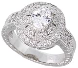 Sterling Silver Vintage Style Engagement ring, w/ a 7 x 5 mm (.75 ct) Oval CZ Stone, 9/16 (15mm) wide