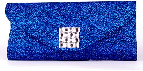 Angellswin Fashion Fold Colorful Bling Zircon Rhinestone Cross Body Clutch Party Purse Evening Bag (Blue)