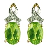 9ct Yellow Gold Diamond Set Ribbon With Peridot Stud Earrings