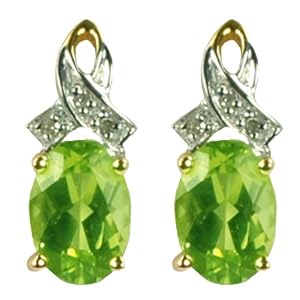 Boucles d'oreille - 9 - ER9430PER - Femme - Or jaune (9 cts) 1.22 Gr - Peridot - Diamant