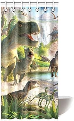 36"(W) x 72"(H) Hot Sale Funny Dinosaur T-Rex Bathroom Shower Curtain Shower Rings Included, 100% Polyester