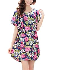 Plus Size Cotton Summer Floral Print Short Sleeves Party Dress 