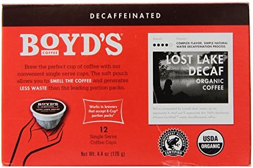Boyd's Coffee, K-Cup Single Serve, 12 Count, 4.4oz Box (Pack of 3) (Lost Lake Decaffeinated Organic)