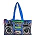 Loop NYC Parcel 2009 * NEON BLUE * Audio Couture Super Cute Ghetto Blaster Shoulder Travel / Beach Bag With Usable Speakers -- Plug In Your MP3 and Jam !