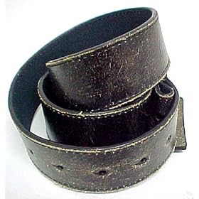 Vintage Look Distressed Black Leather Strap Belt Snap