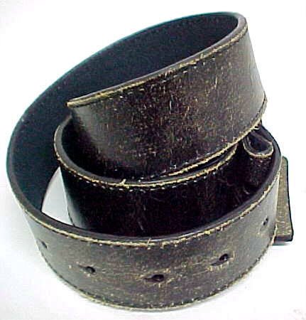 Vintage Look Distressed Black Leather Strap Belt Snap