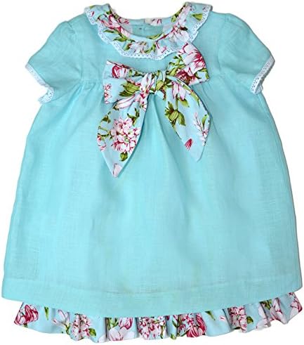Kerubins Little Girl Turquoise Linen Toddler Dress-4T