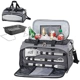 Picnic Time Buccaneer Barbecue Tote Gray W/Black And Silver