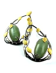 Sterling Silver Earring Studded with Green Cats Eye and Cz.