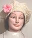Hand Crocheted Ivory Rayon Cotton Gimp and Chenille Tweed Ralph Edward Beret Trimmed with Crocheted Pink Rayon Rosette for Women and Teens Image