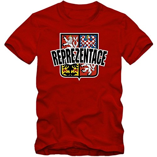 Tschechien EM 2016 #4 T-Shirt | Fußball | Herren | Trikot | Reprezentace | Nationalmannschaft, Farbe:Rot (Red L190);Größe:XXL