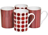 Sabichi 4pc Red Spot & Stripe Mug Set