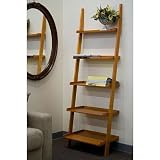 Oak 5-tier Leaning Ladder Book Shelf by eHomeProducts