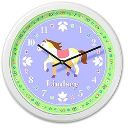 Olive Kids - Patchwork Ponies Personalized Clock (White)