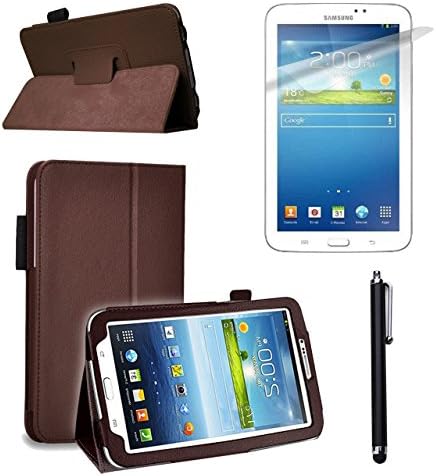 HAIO Folio Samsung Galaxy Tab 3 P3200 / P3210 Case Slim Fit Leather Smart Cover For Samsung Galaxy Tab 3 7 in P3200/P3210 [Case Cover + Screen Protector + Stylus Pen] - BROWN