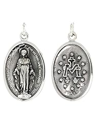 Sterling Silver Saint Catherine Laboure Medal Pendant 1 X 5/8 inch (24 mm X 16 mm).
