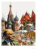 Montage of Russia Including the Cathedral of St Basil the Beatified and Portrait of Lenin Giclee Poster Print by English School, 18x24