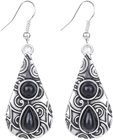 Vintage Tibetan Silver Red Round Teardrop Resin Embossed Dangle Drop Hook Earrings