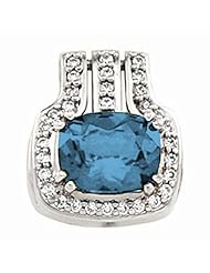 14K White Gold Antique Cushion Cut Swiss Blue Topaz and Diamond Pendant -- LIFETIME WARRANTY