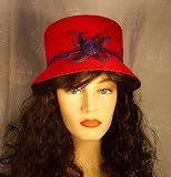 Pretty Red Straw Hat with Short Brim, Purple Bow Accent