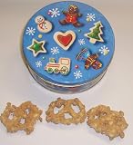 Scott's Cakes 1 lb. White Chocolate Covered Pretzel with Peanut Butter Chips in a Christmas Cookie Tin