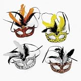 Animal Print Masks with Feathers - Set/4