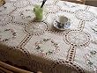 Hand Crochet Lace Silk Ribbon Embroidered Table Cloth - 54"X70"