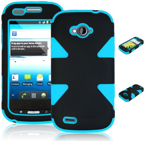 Bastex Heavy Duty Hybrid Case for ZTE savvy Z750C - Sky Blue Silicone with Black Hard Shell