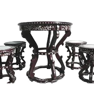 Luxury Rosewod Mother Pearl Inlay Marble Round Table Set