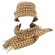 New Ski Houndstooth Bucket Cap Hat Scarf Wrap Set Small Medium Brown Camel