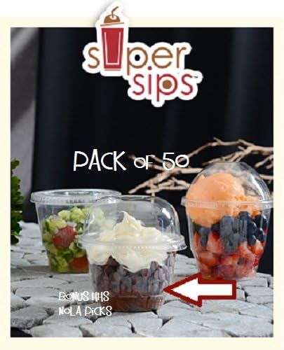 Parfait Cup, PACK of 50 Super Sips Clear Plastic 8 oz Dessert, Sundae or Snack Cup w/ FDL Party Picks