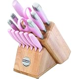 KitchenAid Pink 14 piece Knife Cutlery set in Wood Block