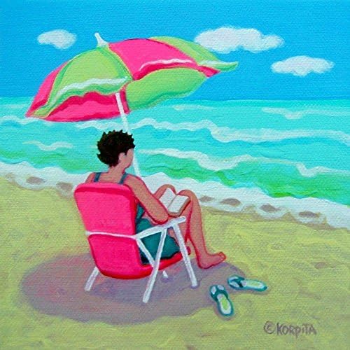 Colorful Beach Print Woman Reading 8x8 - Korpita
