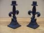 2 Cast Iron Fleur de Lys Candle Sticks