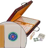 Chinese Bamboo and Bone Mahjong Set Leather Case