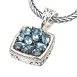 925 Silver & Blue Topaz Square Cluster Pendant with 18k Gold Accents
