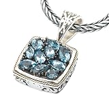 925 Silver & Blue Topaz Square Cluster Pendant with 18k Gold Accents