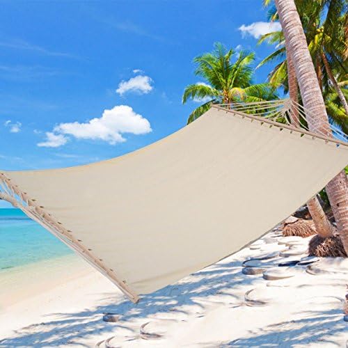 Double Size 78"x59" Hammock Polyester Fabric Heavy Duty Wood Spreader Bar Beige new