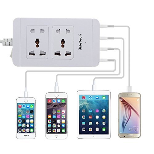 JideTech D500-4U USB Smart Charger With Mini 2-Outlet Power Strips, 4 USB Port, 1.8M for All SmartPhone