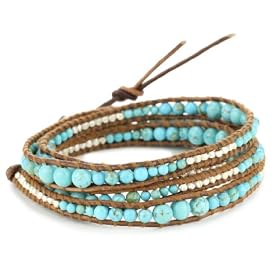 Chan Luu Turquoise And Silver Beads On Leather Bracelet