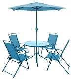 6pc Blue Textoline Patio Furniture Set With Parasol Garden Outdoor